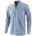 New Solid Color Retro Lace-up Collar Loose Casual Shirt